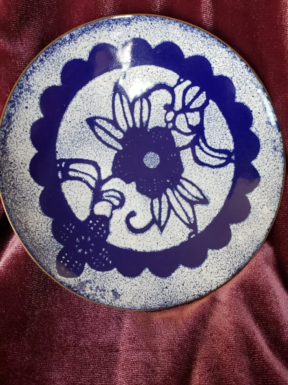 👀👀 Flow Blue Heavy Enamel Copper Trinket Floral Dish Plate 👀👀👀